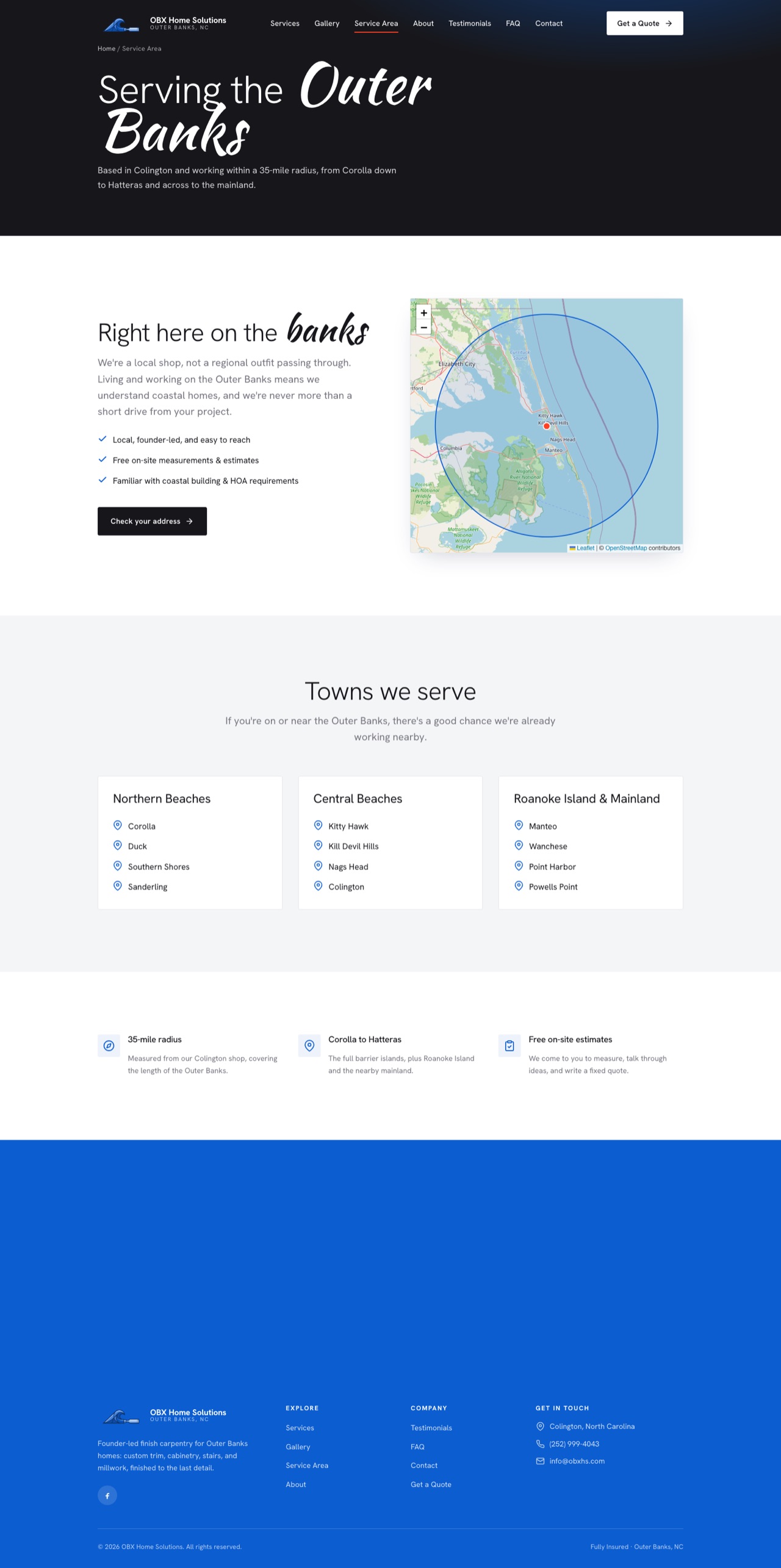 OBX Home Solutions · the full Outer Banks service-area page