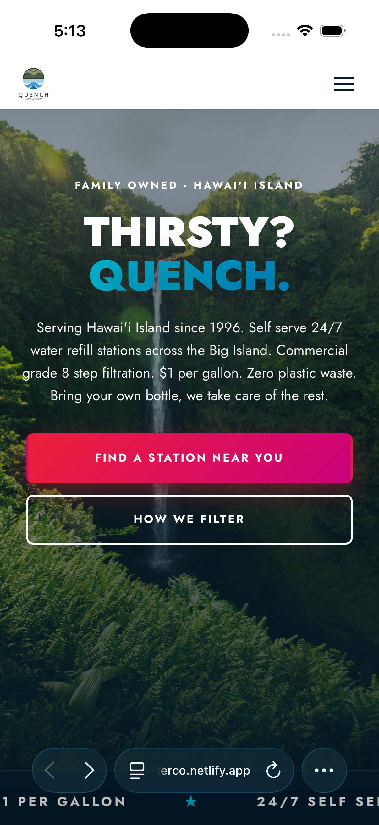 Quench Water Co — refreshed mobile site by NearBlack